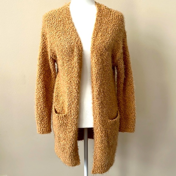 Love Tree - Popcorn Textured Long Sweater Cardigan - Caramel - Size Large - Picture 9 of 9